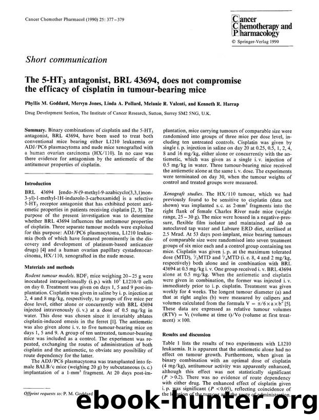 The 5-HT <Subscript>3 <Subscript> antagonist, BRL 43694, does not compromise the efficacy of cisplatin in tumour-bearing mice by Unknown