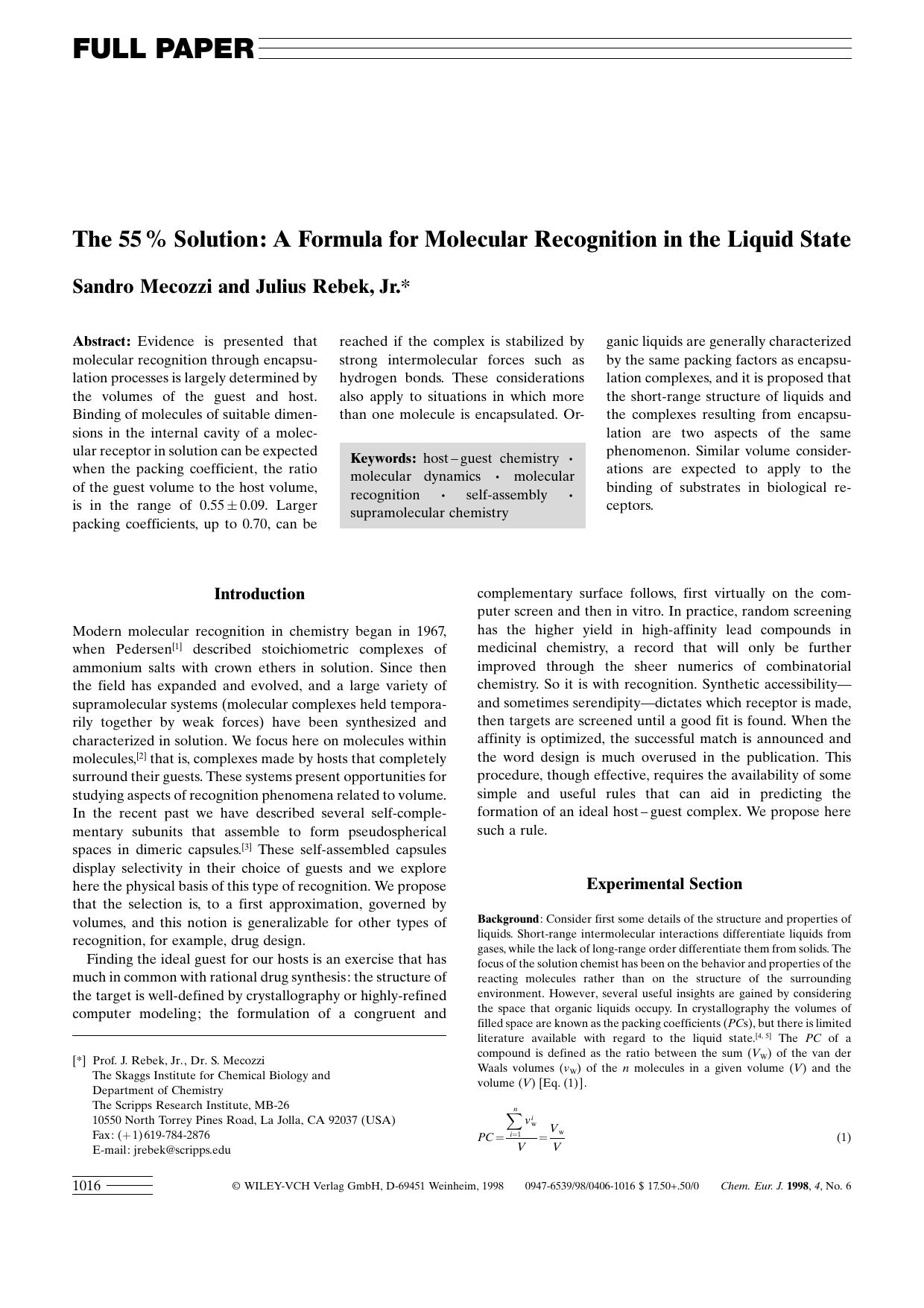 The 55[thinsp][percnt] Solution: A Formula for Molecular Recognition in the Liquid State by Unknown
