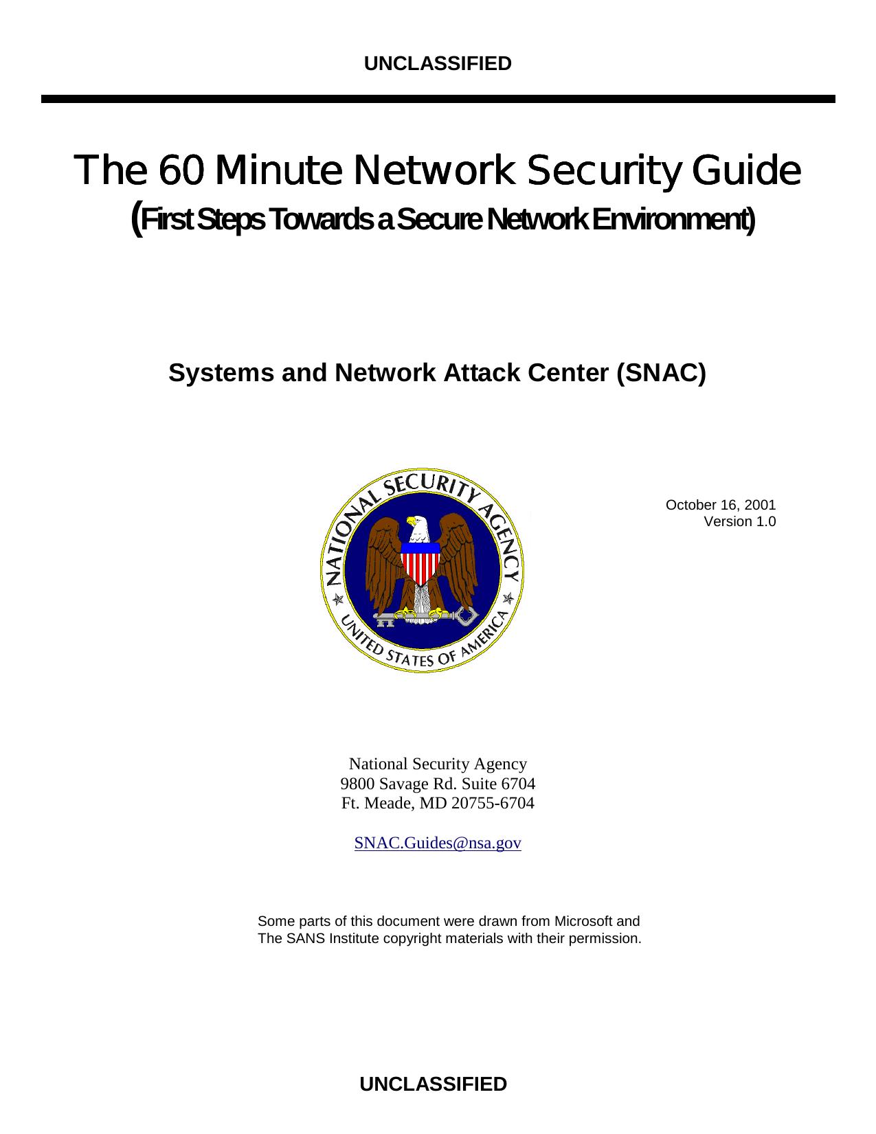 The 60 Minute Network Security Guide, National Security Agency by Unknown