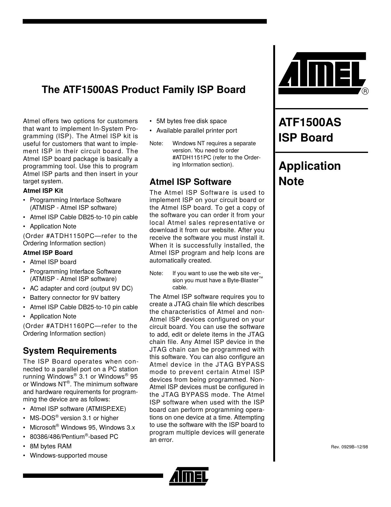 The ATF1500AS Product Family ISP Board Application Note by Unknown