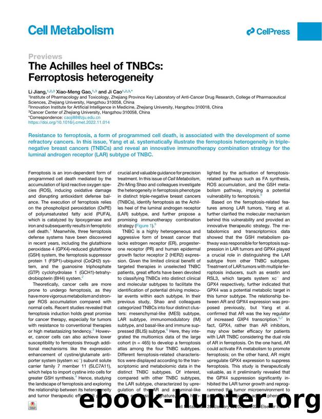 The Achilles heel of TNBCs: Ferroptosis heterogeneity by Li Jiang & Xiao-Meng Gao & Ji Cao