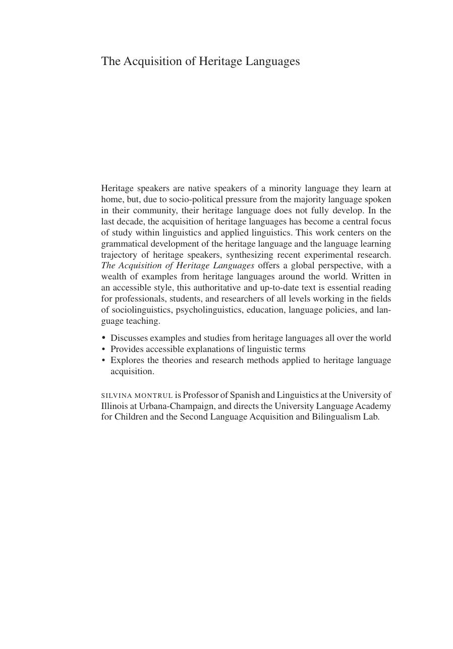 The Acquisition of Heritage Languages by Silvina Montrul