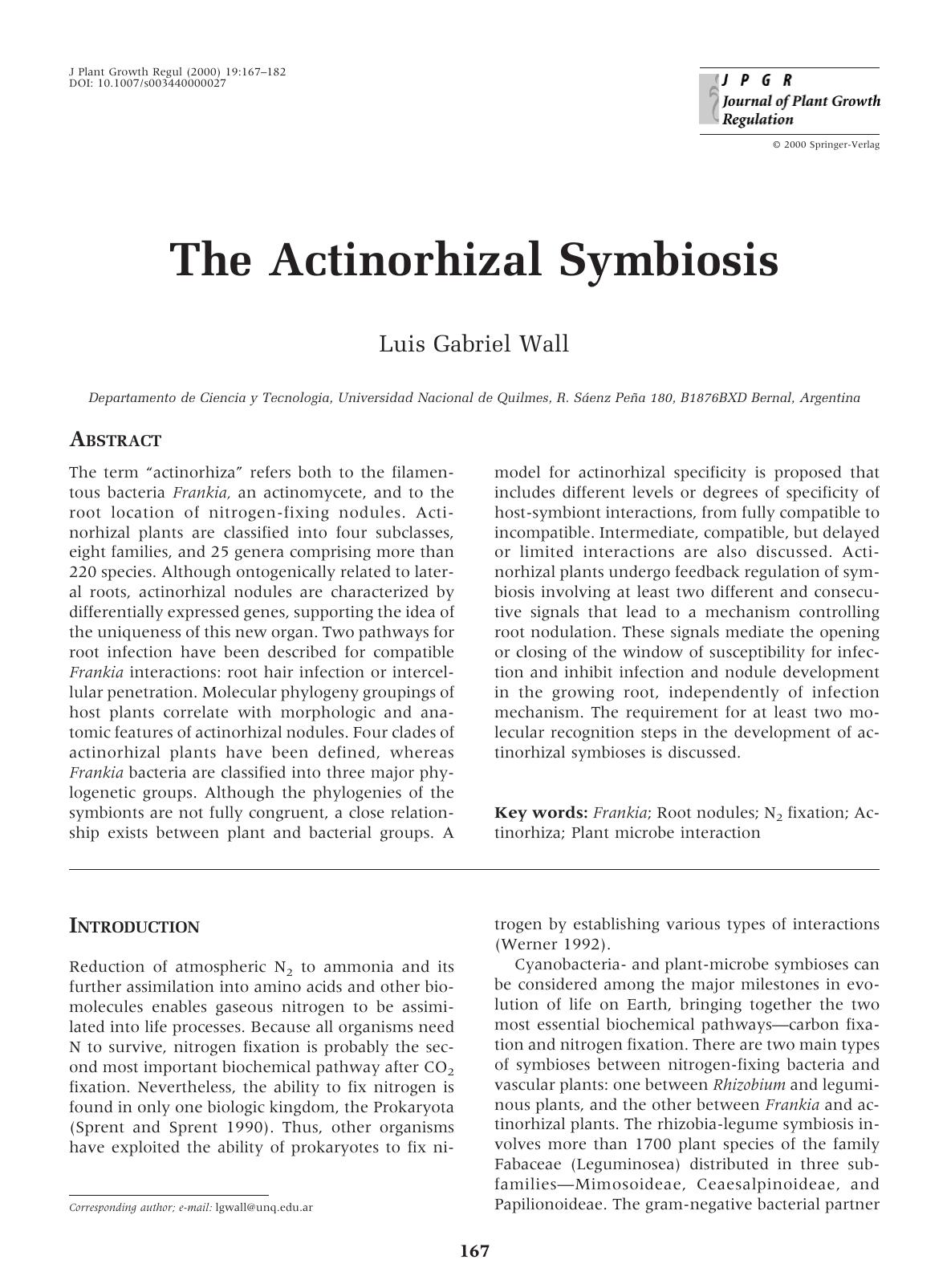 The Actinorhizal Symbiosis by Wall L. et al