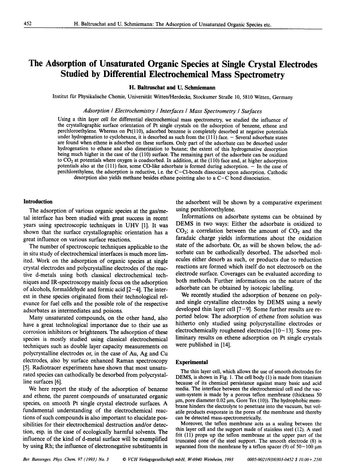 The Adsorption of Unsaturated Organic Species at Single Crystal Electrodes Studied by Differential Electrochemical Mass Spectrometry by Unknown