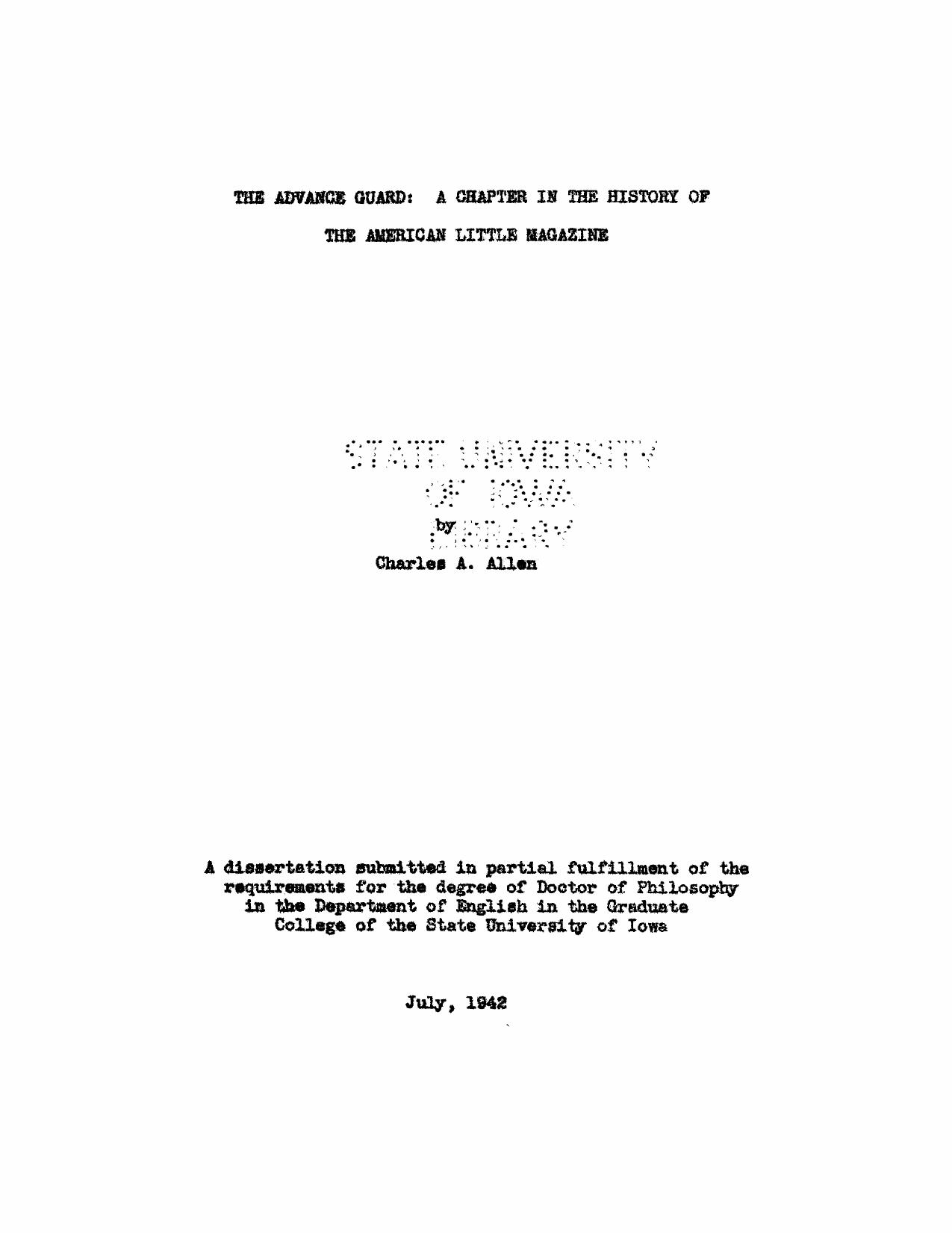 The Advance Guardâ: A Chapter in the History of the American Little Magazine by Allen Charles Albert