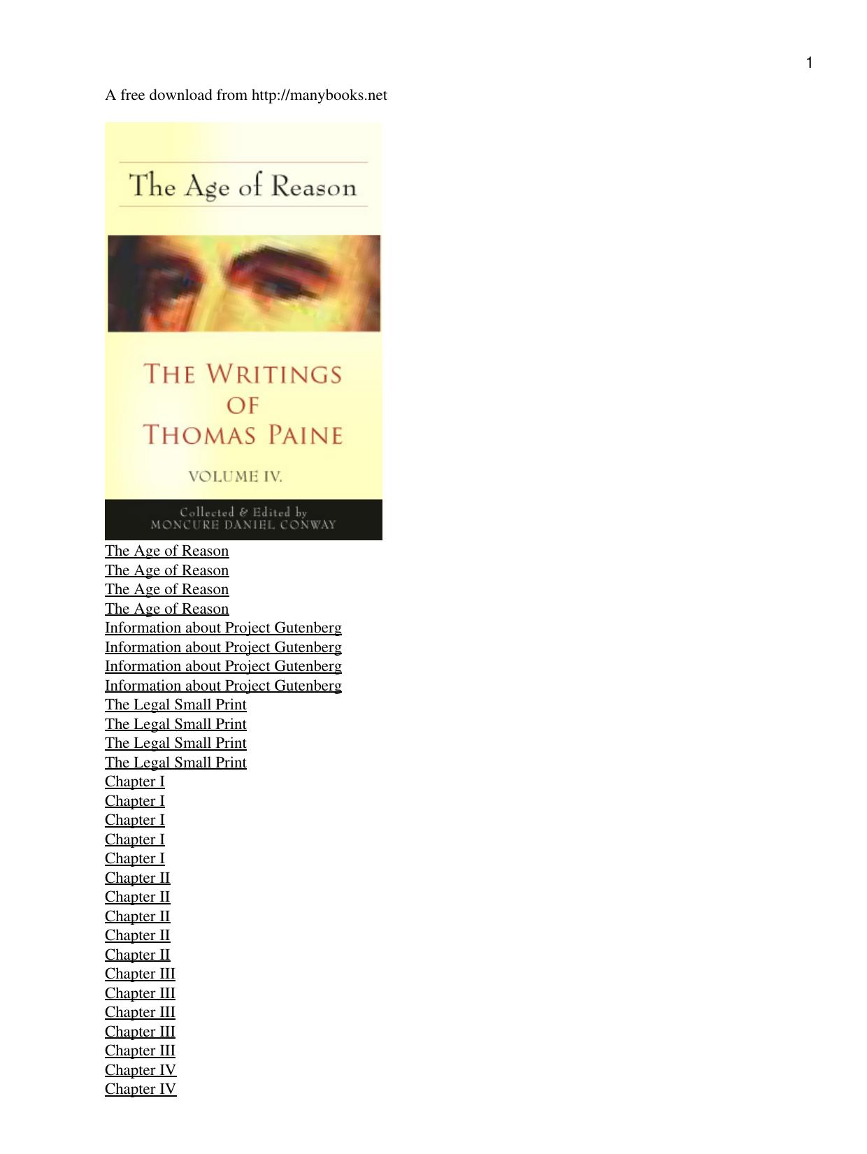 The Age Of Reason by Paine Thomas