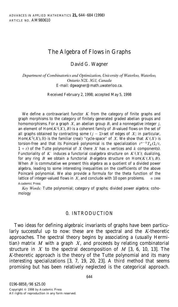 The Algebra of Flows in Graphs by Wagner D