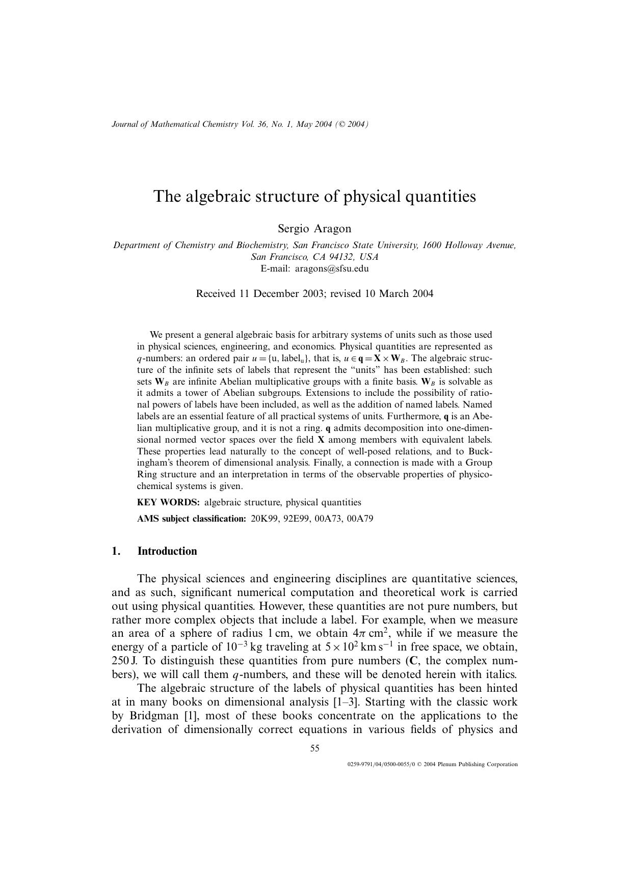 The Algebraic Structure of Physical Quantities by Unknown