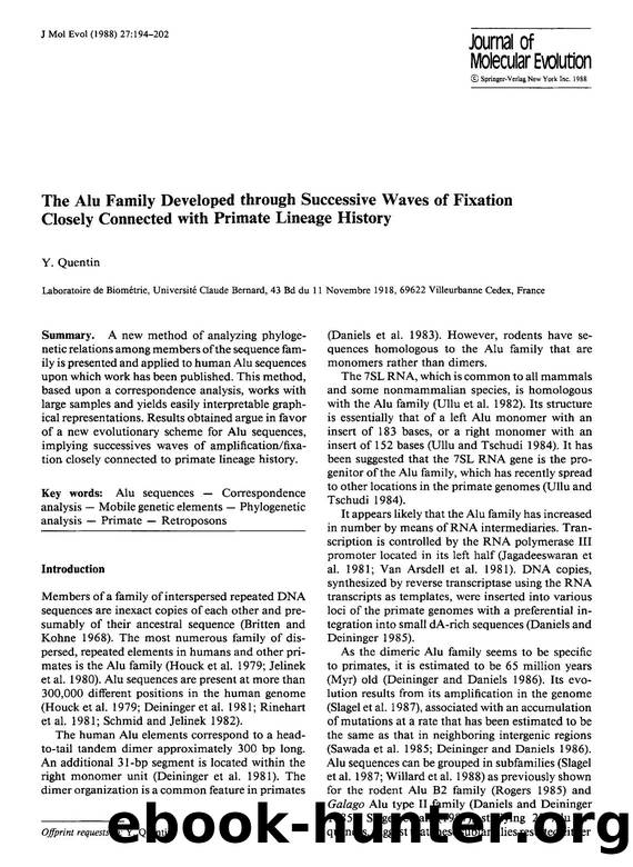 The Alu family developed through successive waves of fixation closely connected with primate lineage history by Unknown