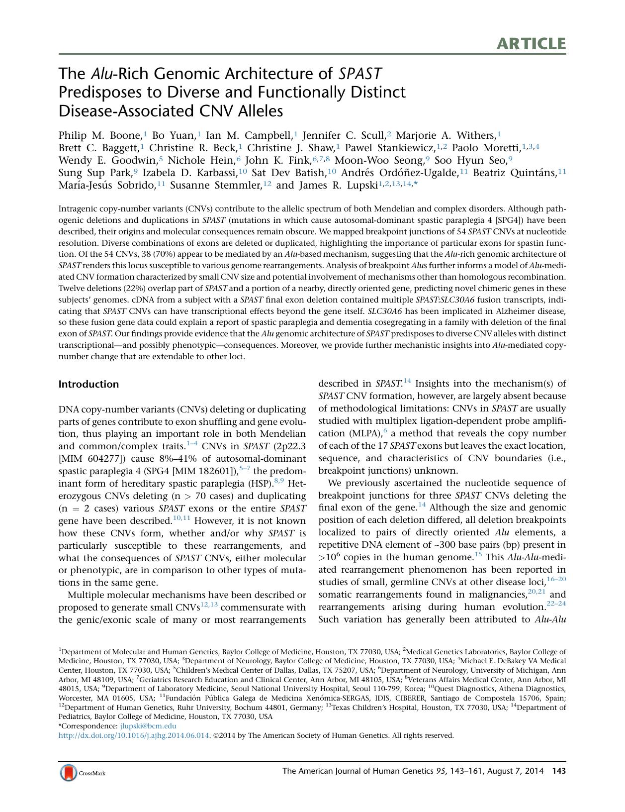 The Alu-Rich Genomic Architecture of SPAST Predisposes to Diverse and Functionally Distinct Disease-Associated CNV Alleles by unknow