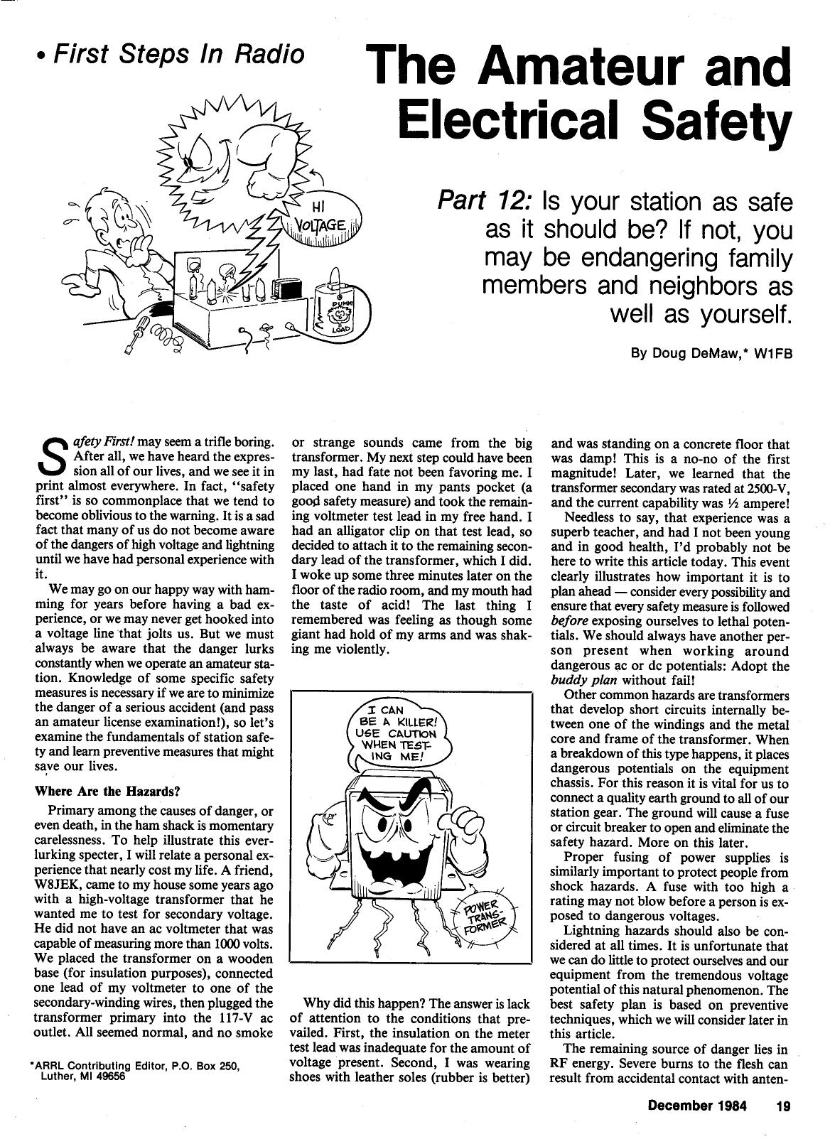 The Amateur and Electrical Safety by QST Magazine Part 12 -- The Amateur & Electrical Safety