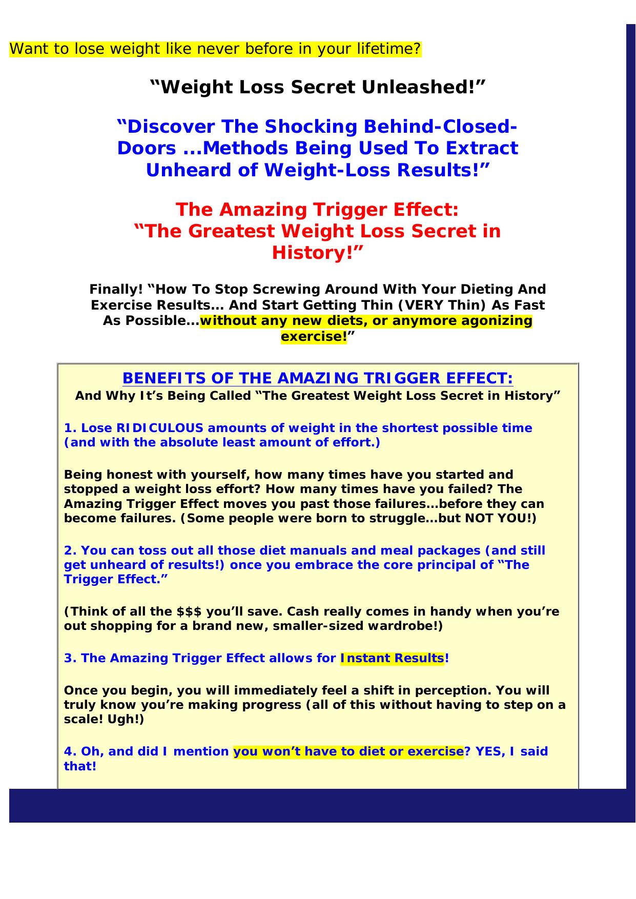 The Amazing Trigger Effect- The Greatest Weight Loss Secret In History. by Best of Kuszter's Collection