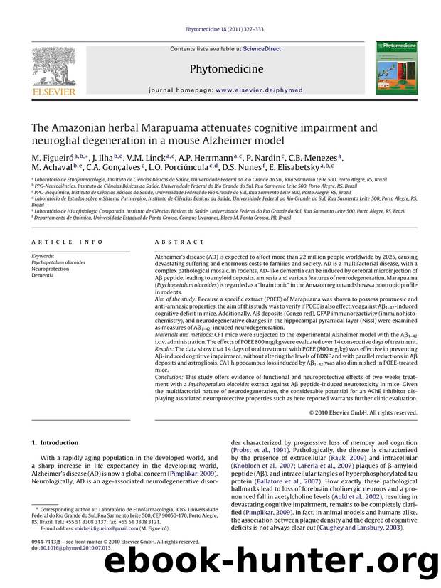 The Amazonian herbal Marapuama attenuates cognitive impairment and neuroglial degeneration in a mouse Alzheimer model by M. FigueirÃ³