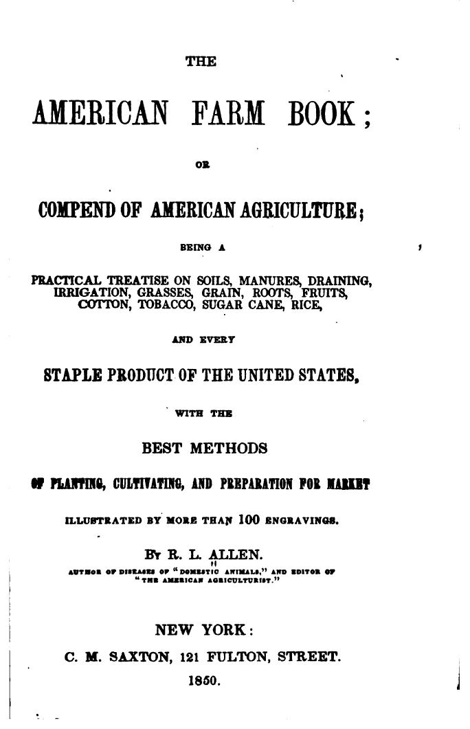 The American Farm Book by Richard Lamb Allen Joel Barlow D J Browne
