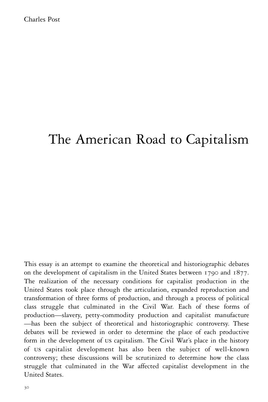 The American Road to Capitalism by Charles Post