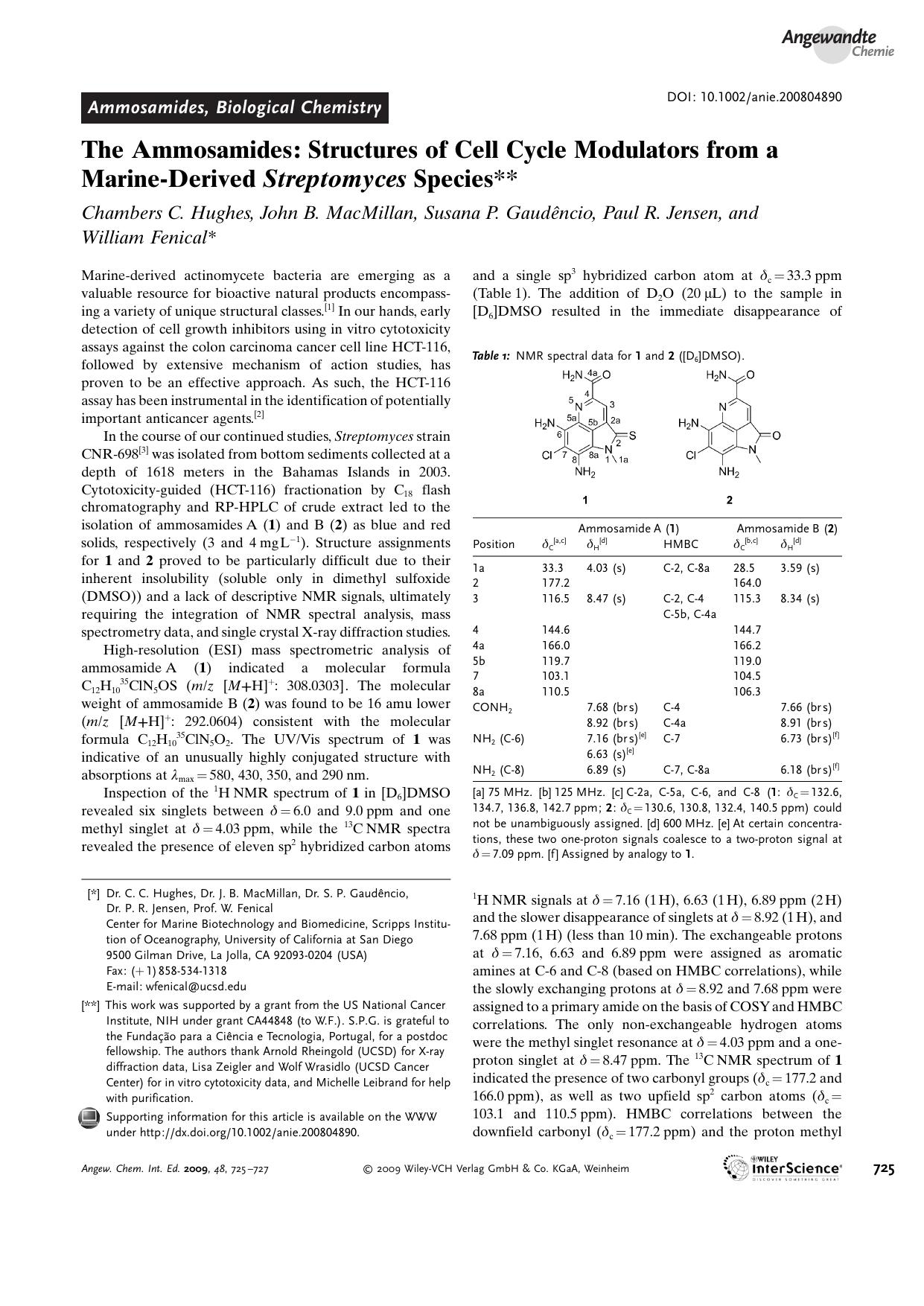 The Ammosamides: Structures of Cell Cycle Modulators from a Marine-Derived Streptomyces Species by Unknown