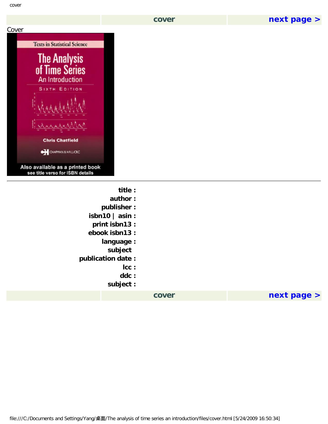 The Analysis Of Time Series - An Introduction by Chris Chatfield