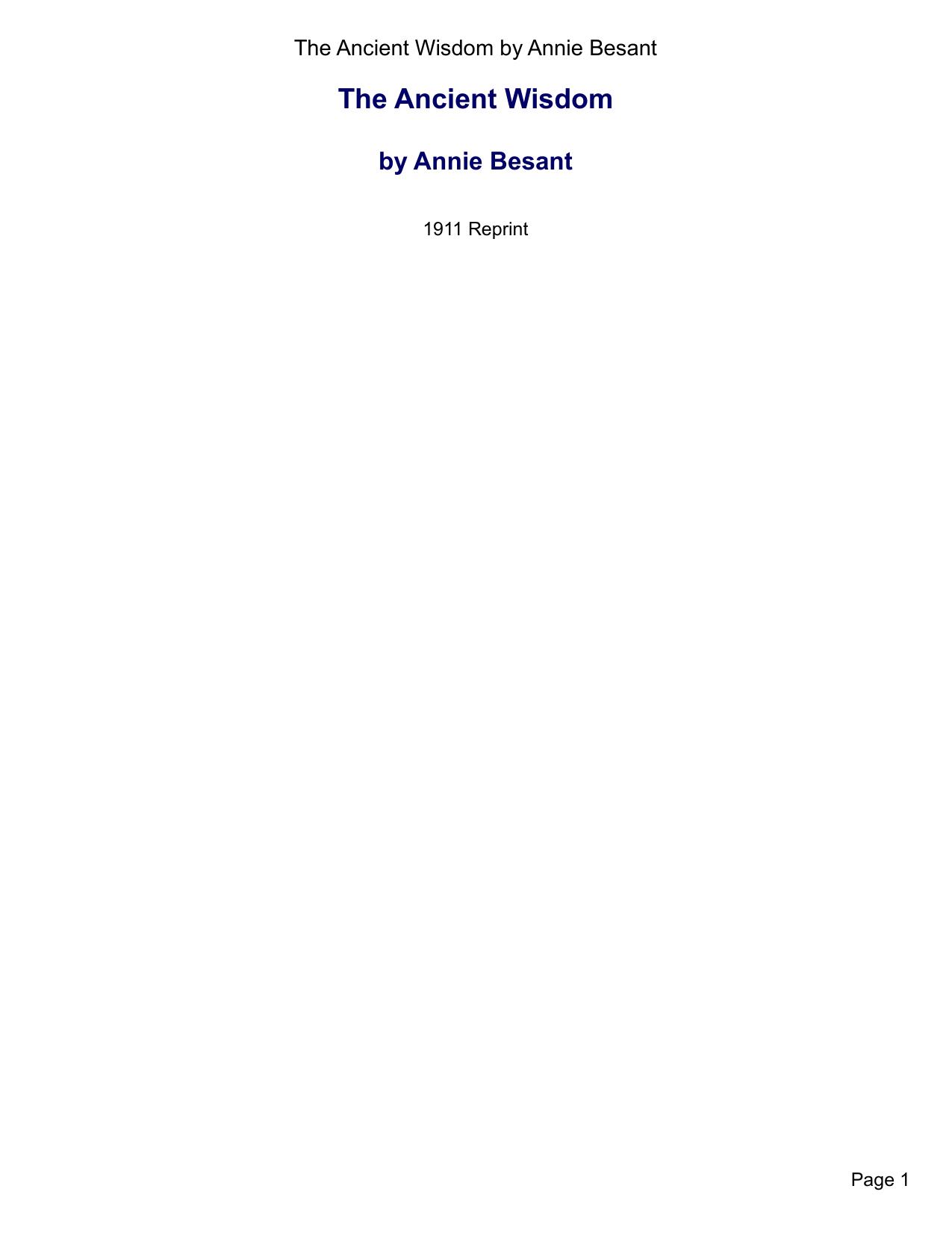 The Ancient Wisdom by Besant Annie