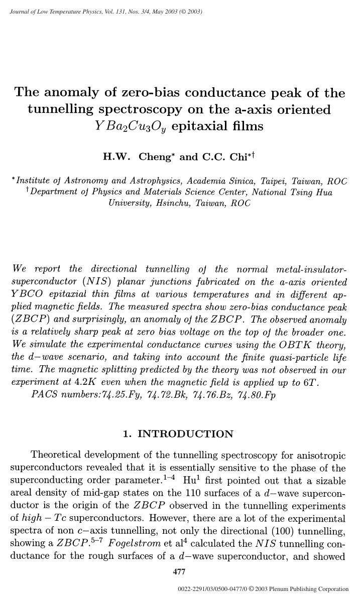 The Anomaly of Zero-Bias Conductance Peak of the Tunnelling Spectroscopy on the <Emphasis Type="Italic">a<Emphasis>-Axis Oriented YBa<Subscript>2<Subscript>Cu<Subscript>3<Subscript by Unknown