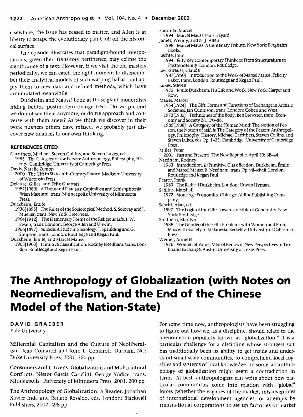 The Anthropology of Globalization (with Notes on Neomedievalism, and the End of the Chinese Model of the Nation-State) by unknow