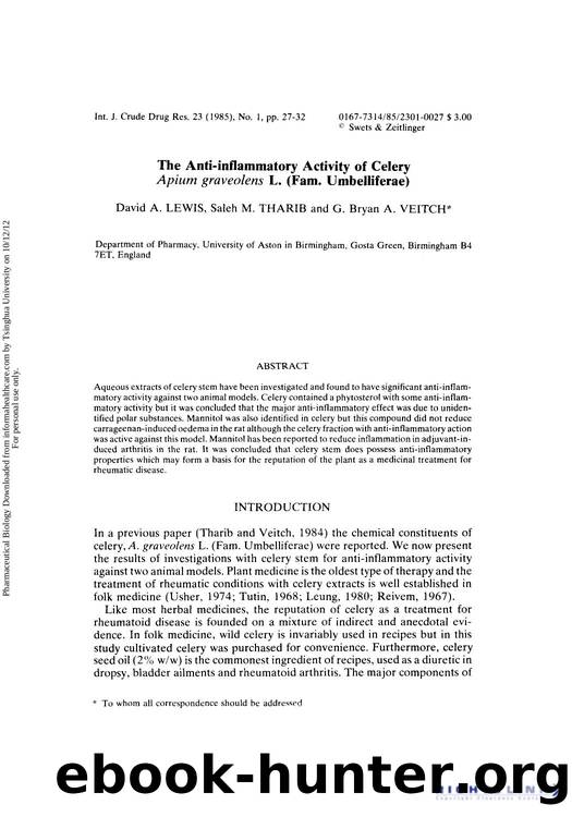 The Anti-inflammatory Activity of Celery Apium graveolens L. (Fam. Umbelliferae) by David A. Lewis Saleh M. Tharib & G. Bryan A. Veitch