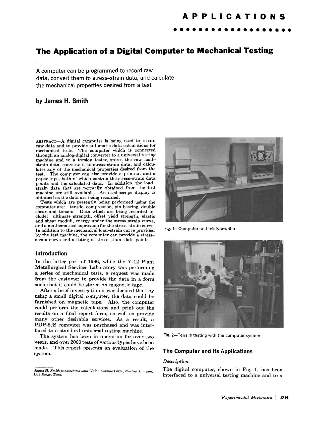 The Application of a Digital Computer to Mechanical Testing by Unknown