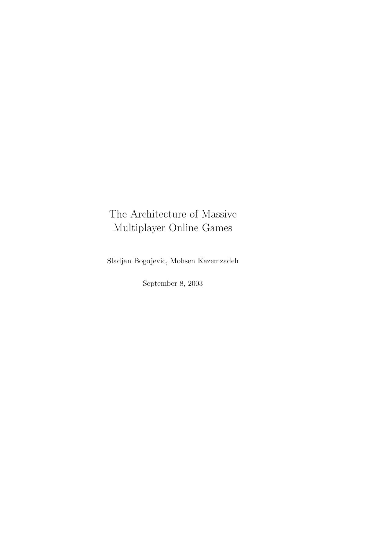 The Architecture of Massive Multiplayer Online Games by Unknown