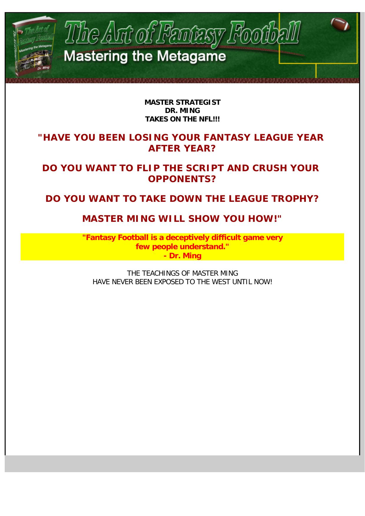 The Art Of Fantasy Football - Mastering The Meta Game. by Best of Kuszter's Collection