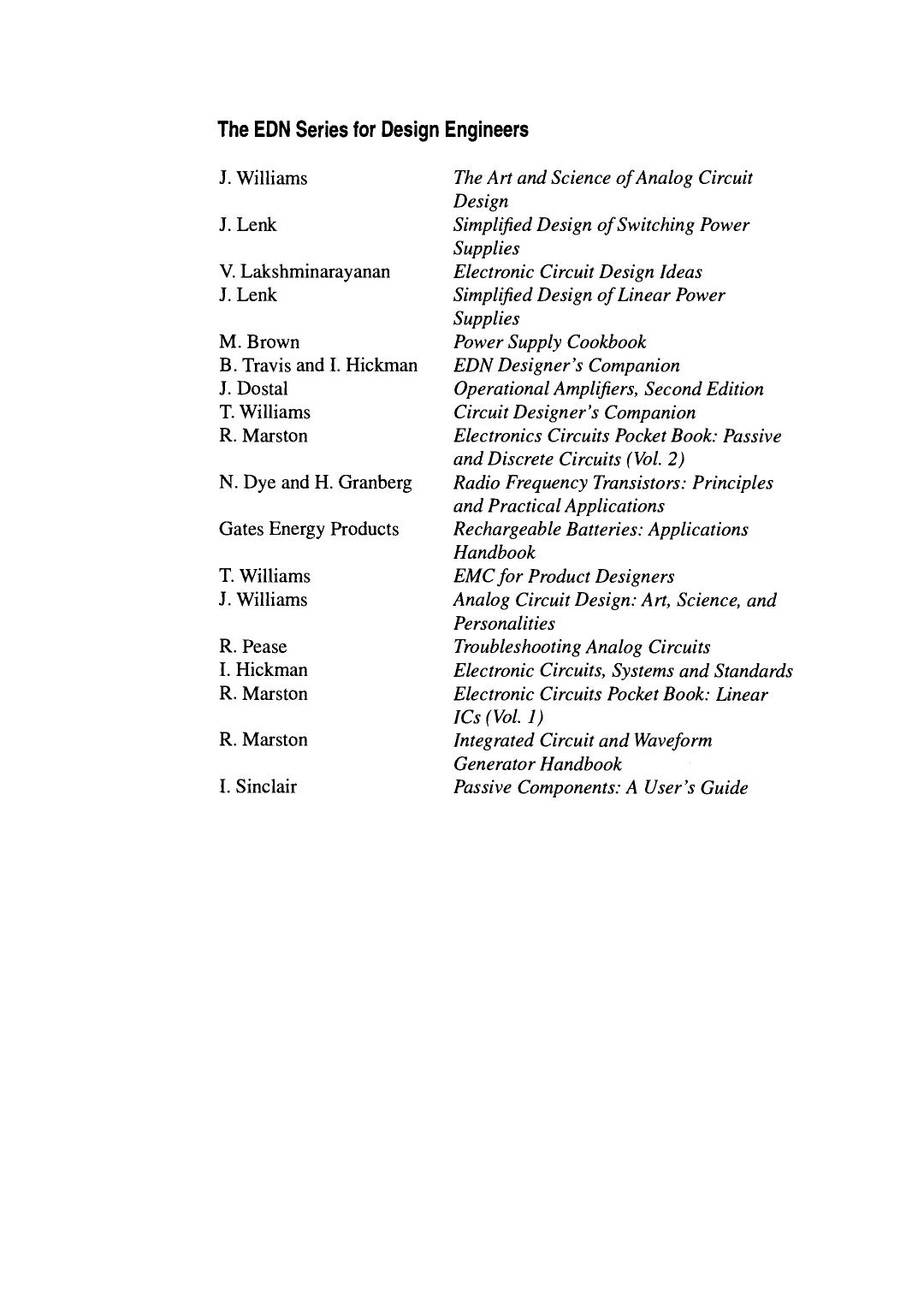 The Art and Science of Analog Circuit Design by Jim Williams (Eds.)