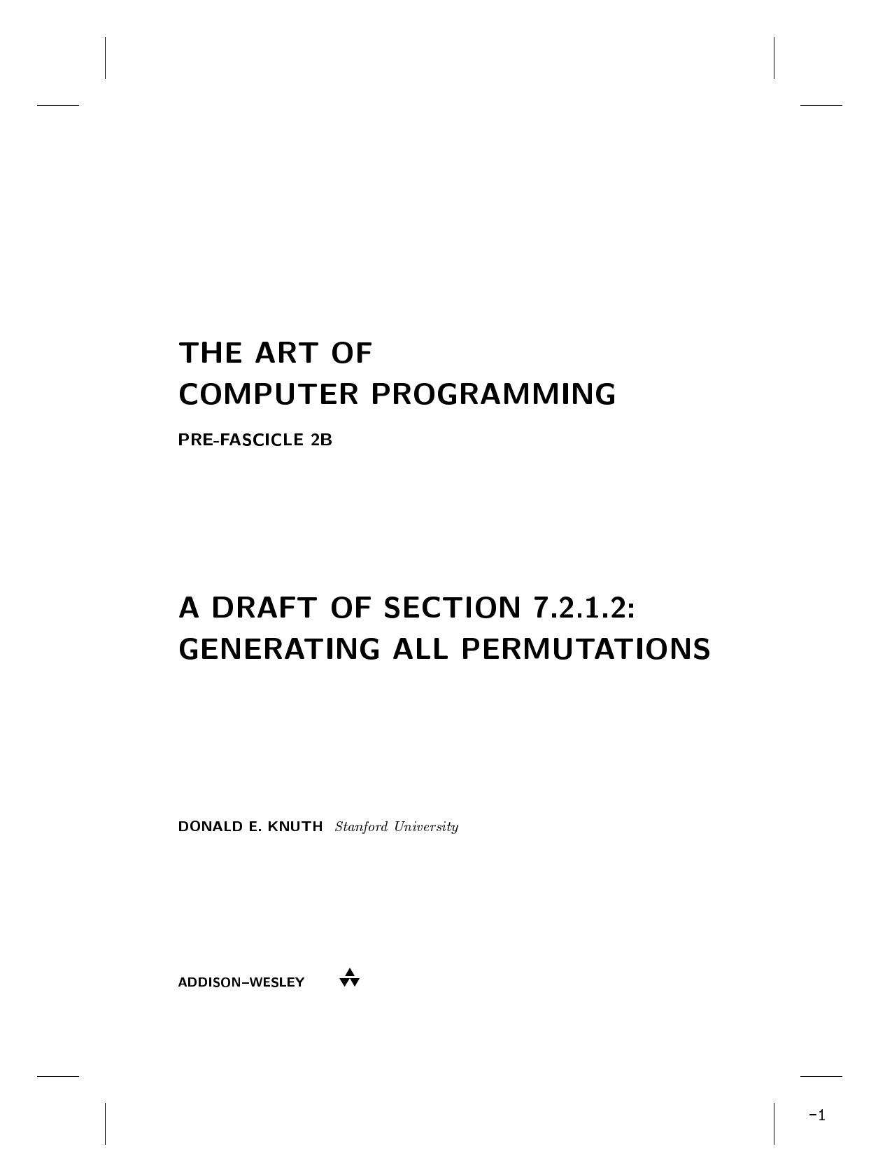 The Art of Computer Programming, Volume 4, Fascicle 2: Generating All Tuples and Permutations (Repost) by Donald E. Knuth