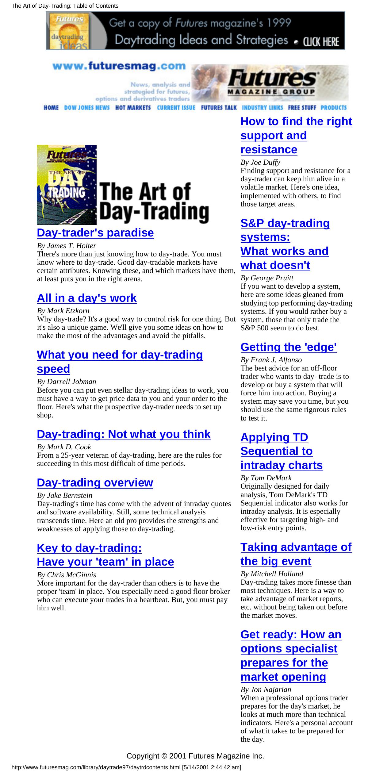 The Art of Day-Trading: Table of Contents by Futuresmag