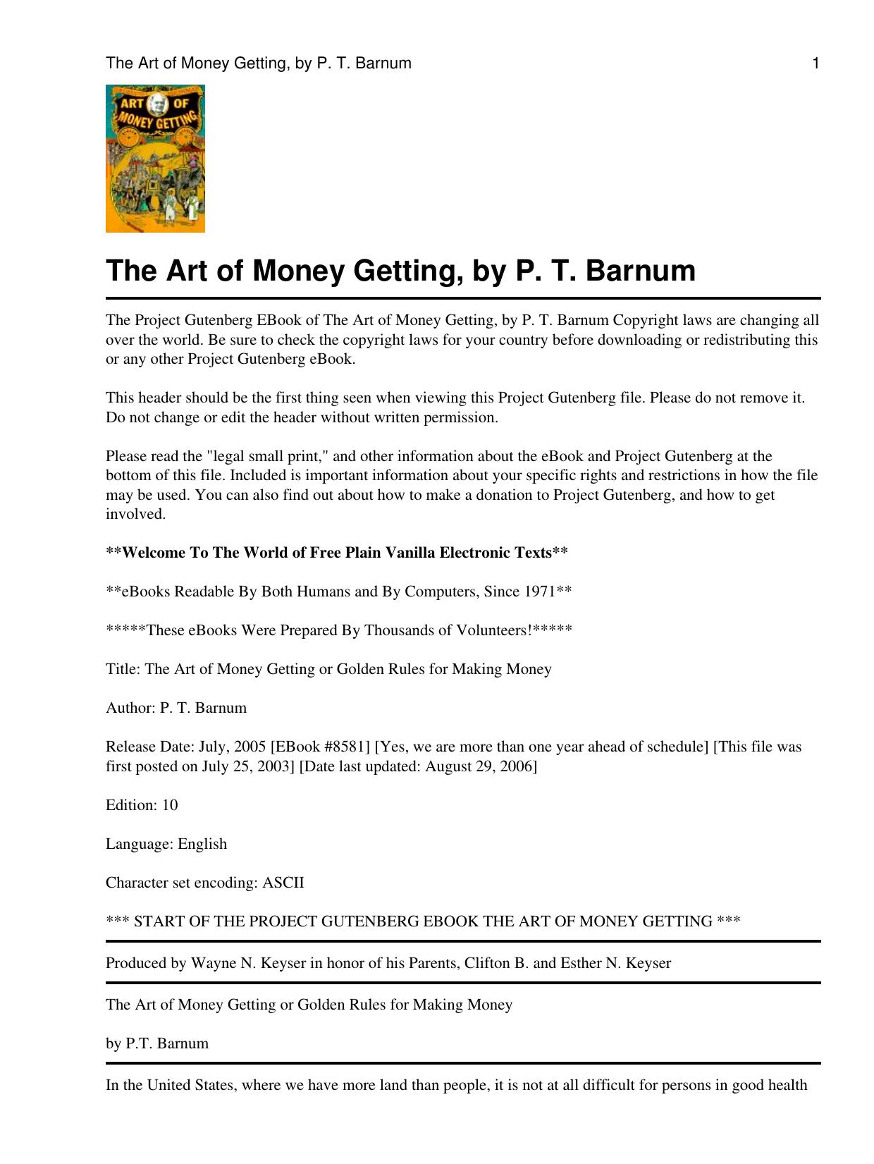 The Art of Money Getting by Unknown