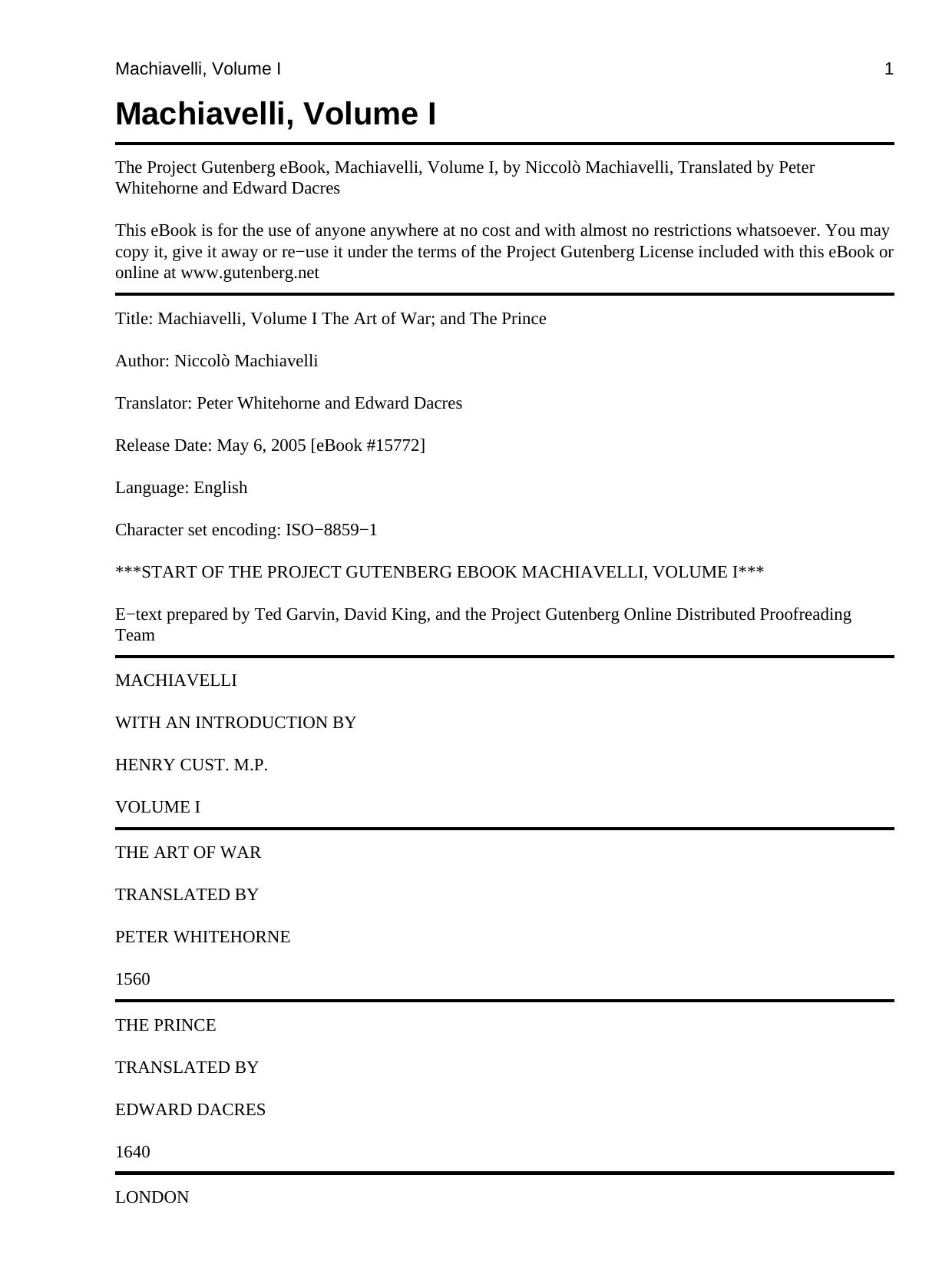 The Art of War and The Prince by Machiavelli Nicolo