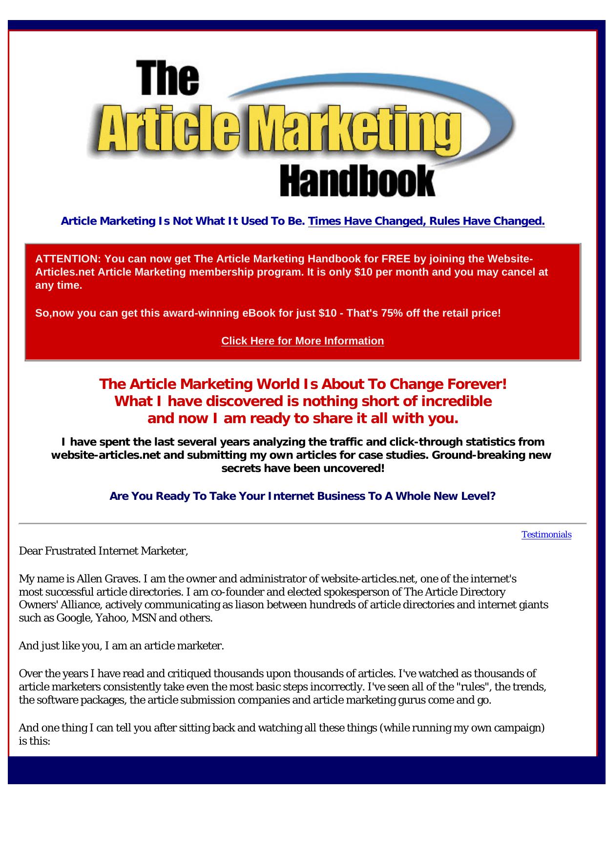The Article Marketing Handbook. by Best of Kuszter's Collection