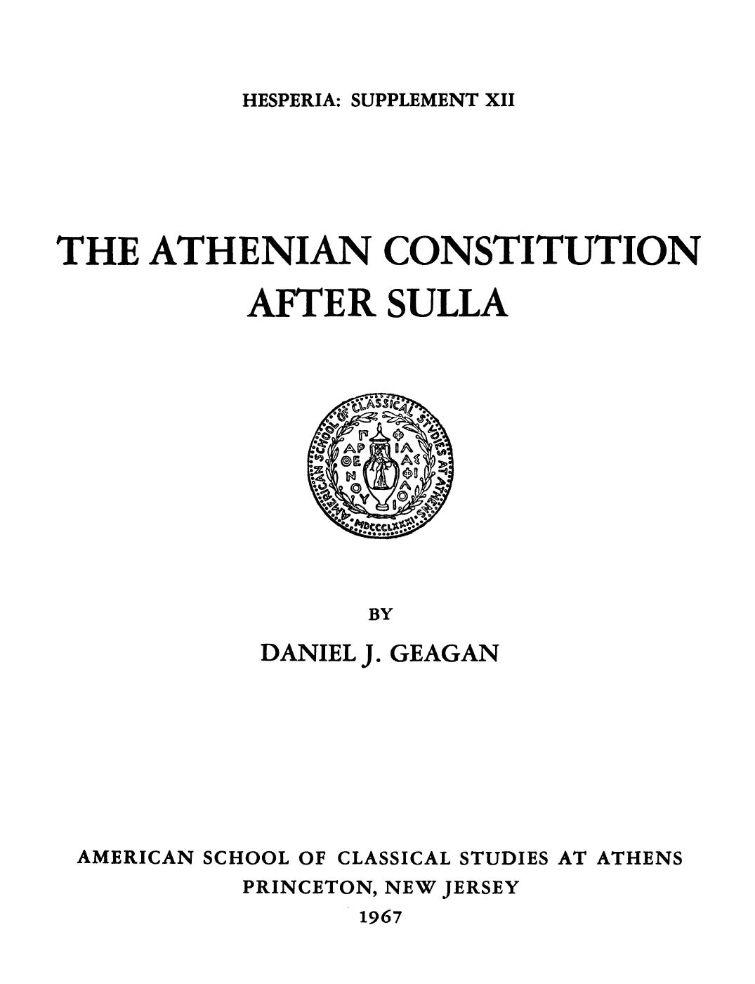 The Athenian Constitution after Sulla by Unknown