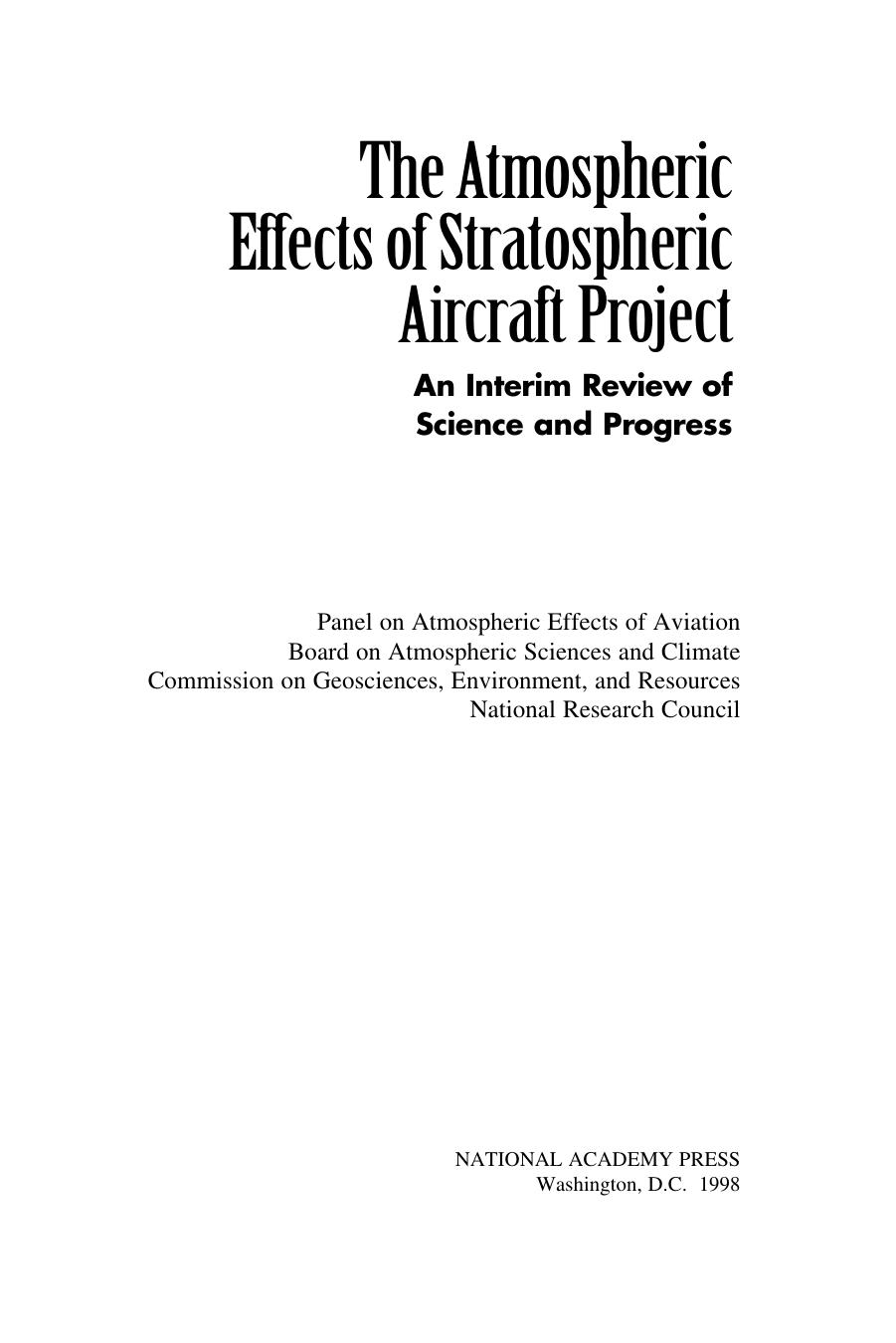 The Atmospheric Effects of Stratospheric Aircraft Project: An Interim Review of Science and Progress by National Research Council