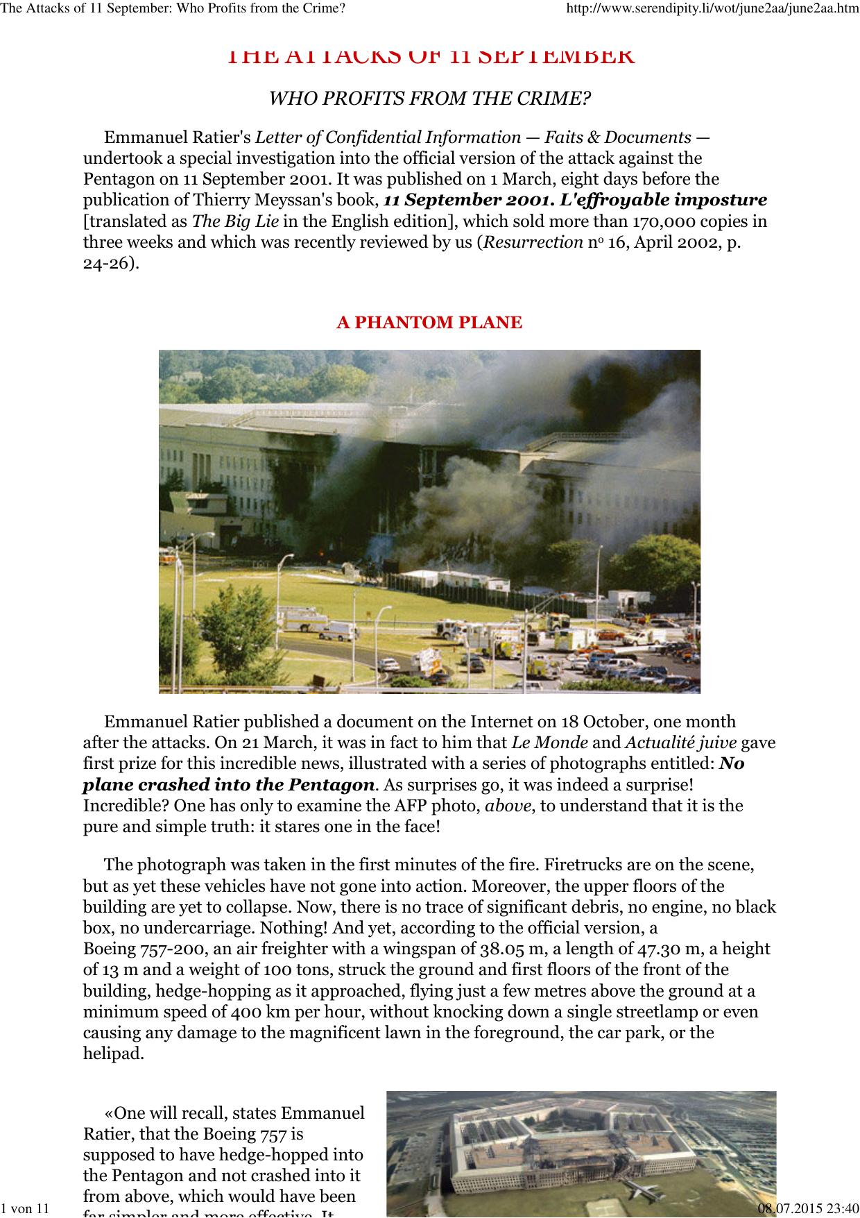 The Attacks of 11 September: Who Profits from the Crime? by Andi