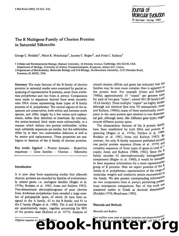 The B multigene family of chorion proteins in saturniid silkmoths by Unknown