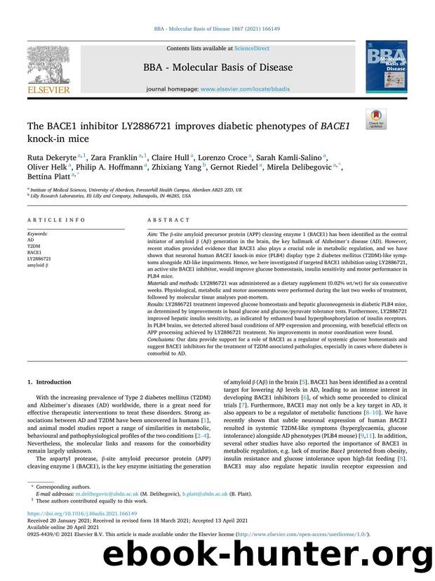 The BACE1 inhibitor LY2886721 improves diabetic phenotypes of BACE1 knock-in mice by unknow