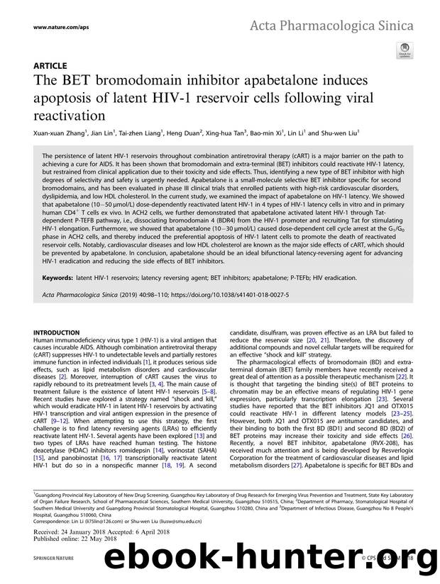 The BET bromodomain inhibitor apabetalone induces apoptosis of latent HIV-1 reservoir cells following viral reactivation by unknow