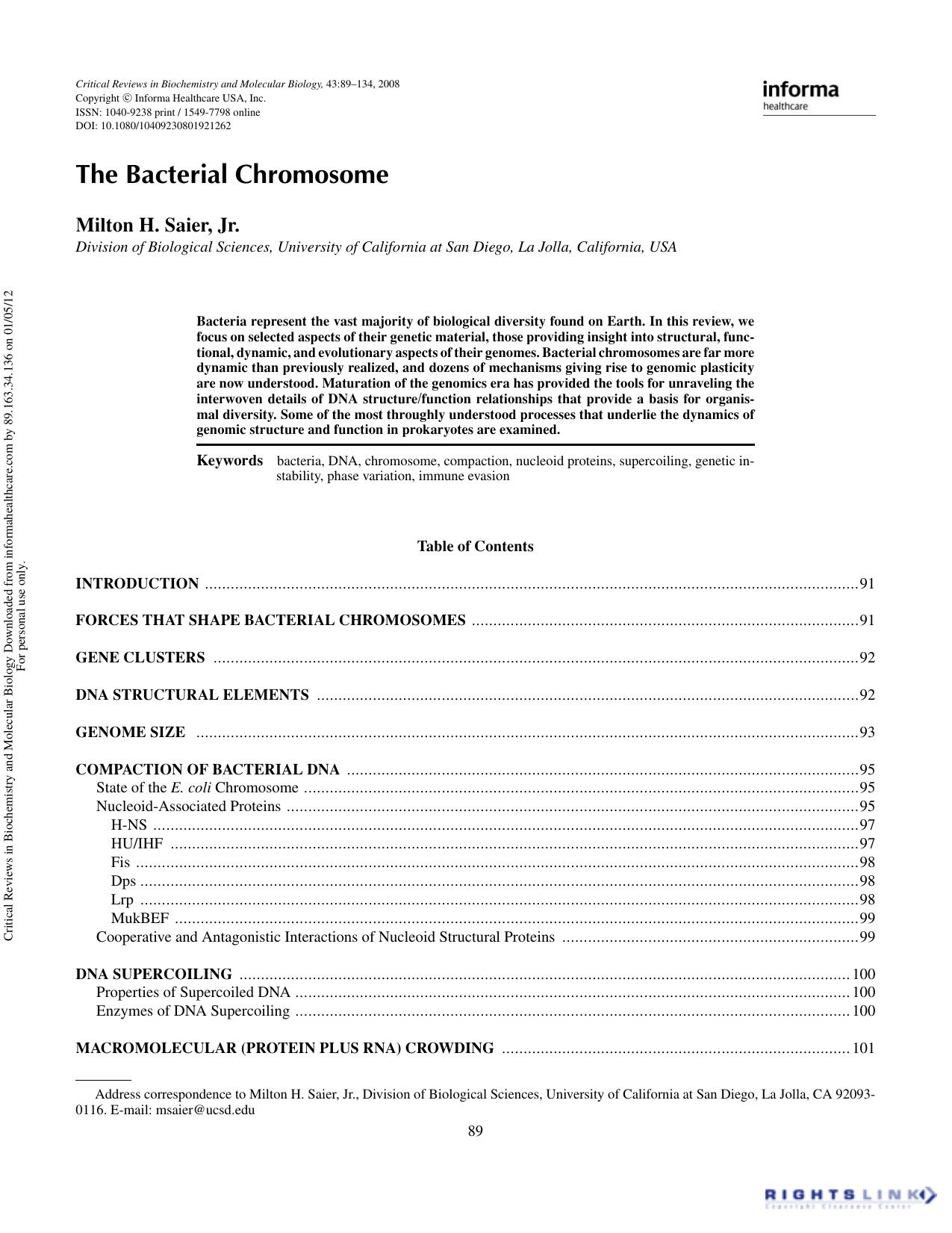 The Bacterial Chromosome by Milton H. Saier Jr