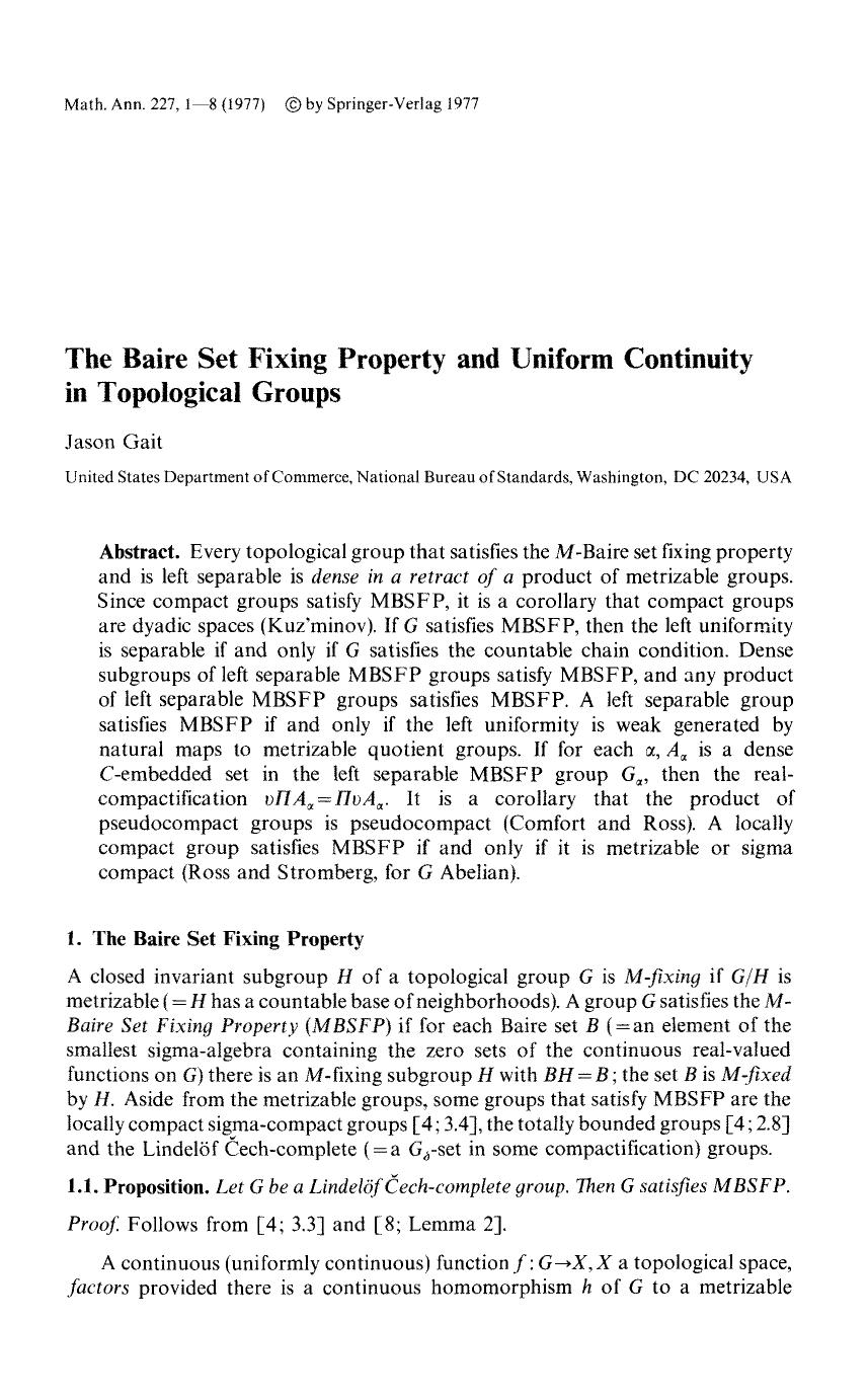 The Baire set fixing property and uniform continuity in topological groups by Unknown