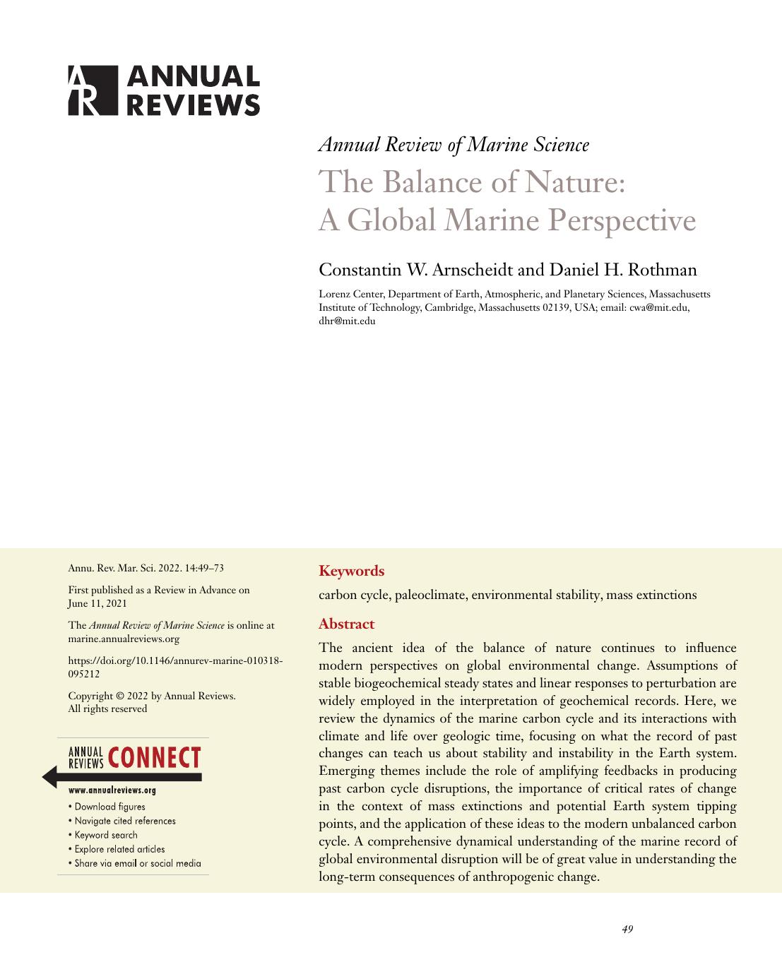 The Balance of Nature: A Global Marine Perspective by Constantin W. Arnscheidt and Daniel H. Rothman