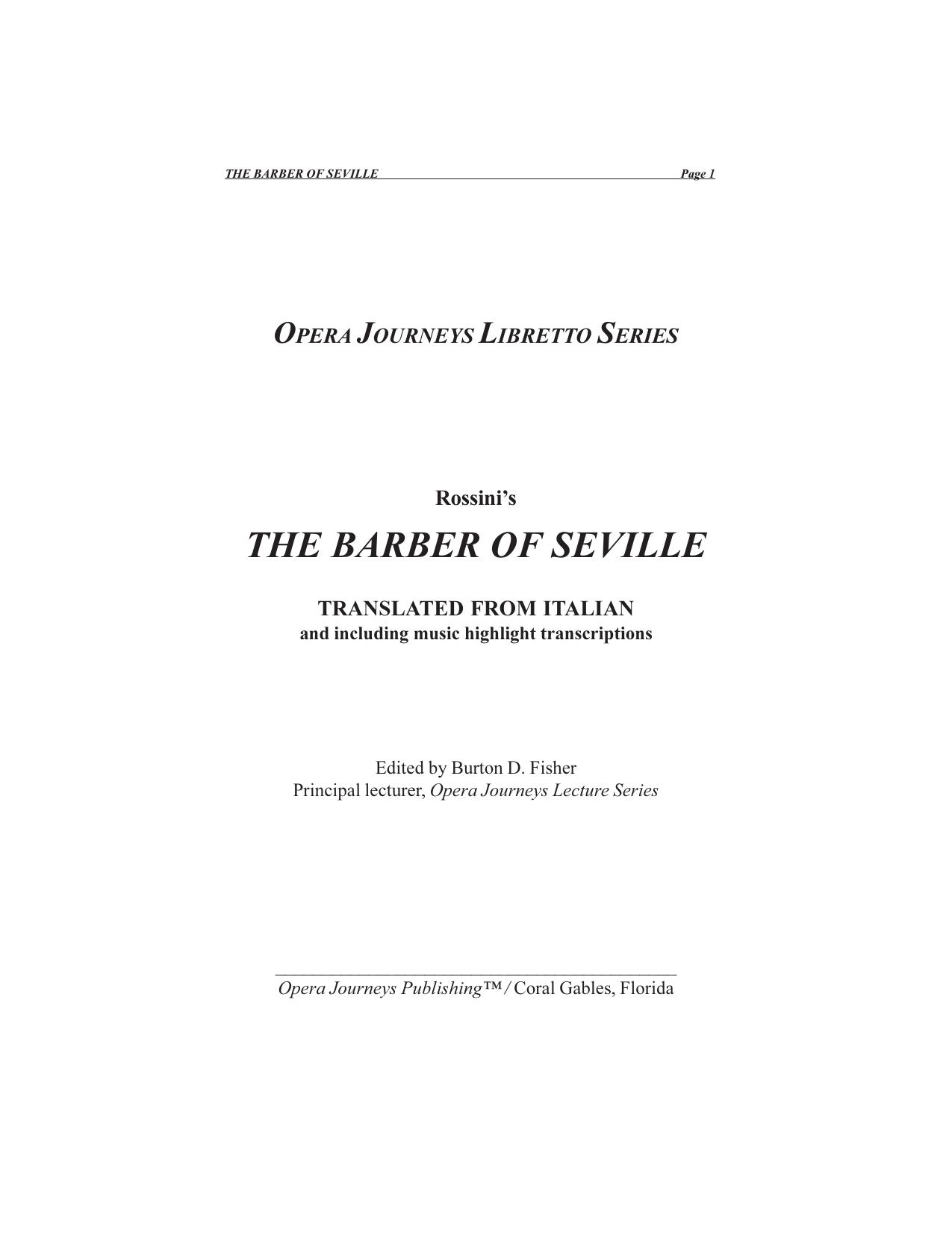 The Barber of Seville by Opera Journeys Libretto Series