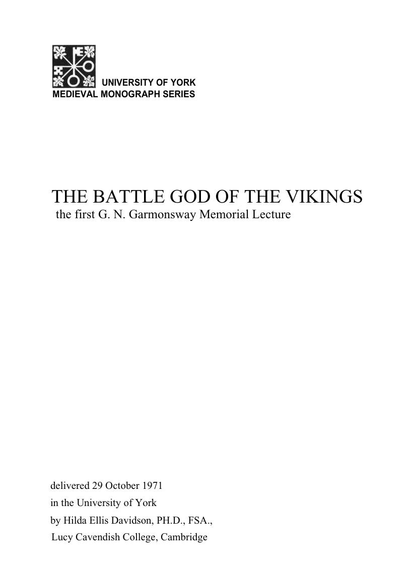 The Battle God of the Vikings by Hilda Ellis Davidson
