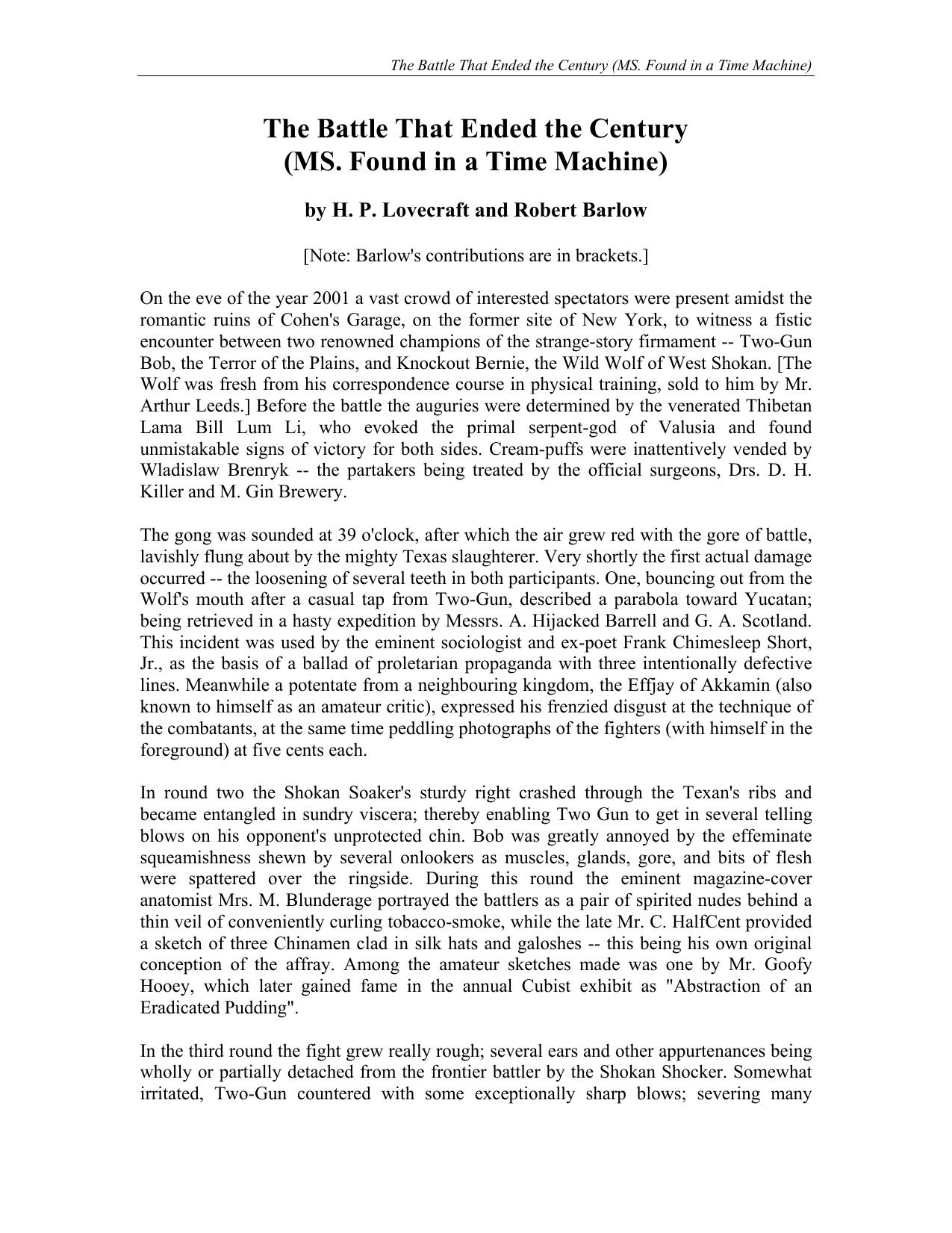 The Battle That Ended the Century by H. P. Lovecraft & Robert Barlow