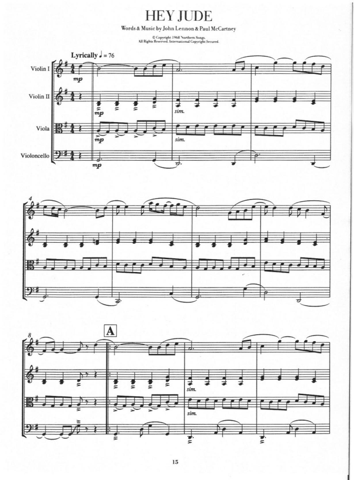 The Beatles For String Quartet Hey Jude Sheet Music by Unknown