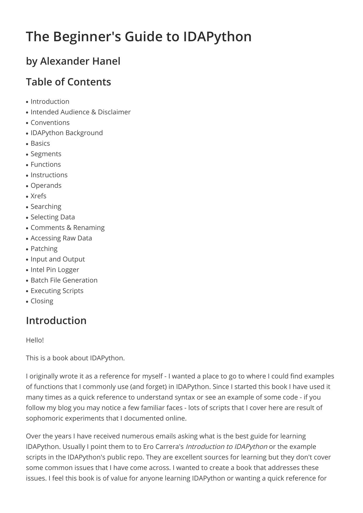 The Beginner's Guide to IDAPython by Alexander Hanel