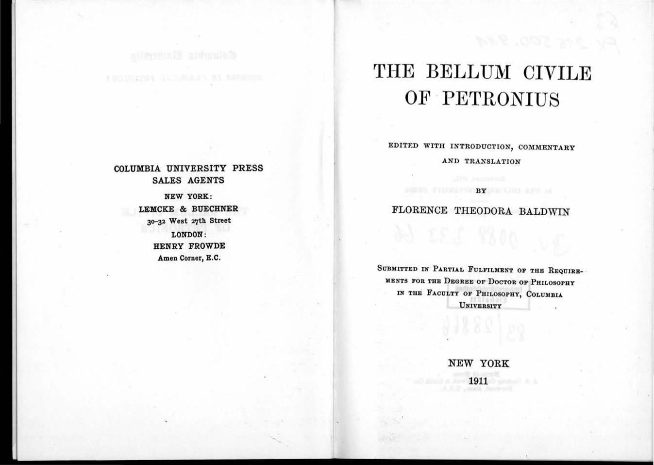 The Bellum Civile of Petronius by Florence Theodora Baldwin