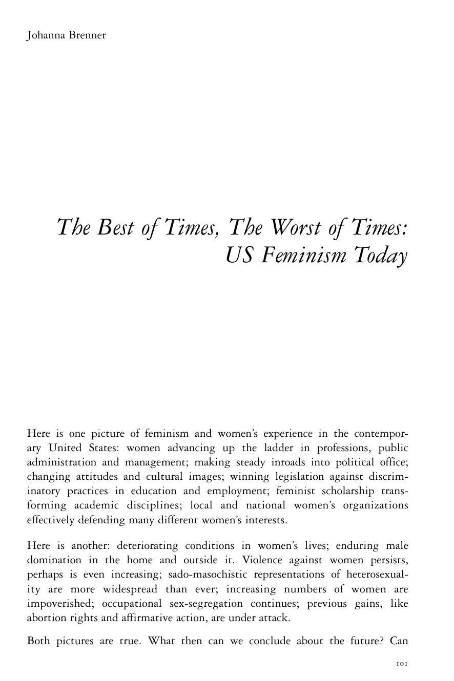 The Best of Times, The Worst of Times: US Feminism Today by Johanna Brenner